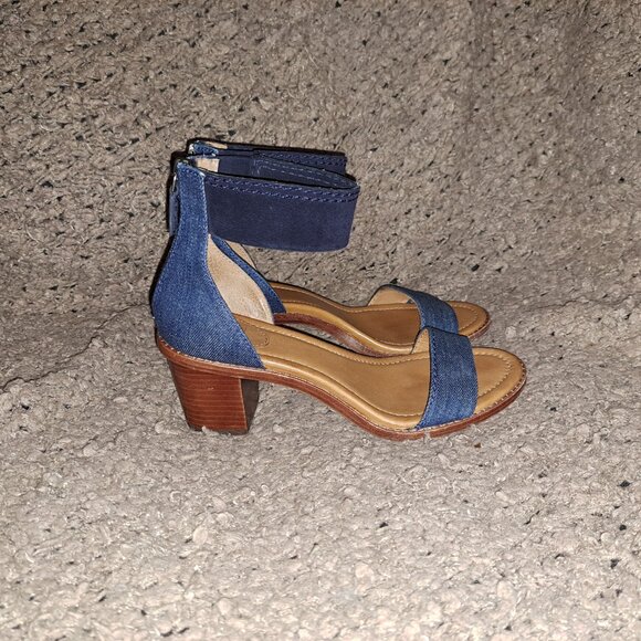 FRYE-Brielle-Denim-Back Zip-Suede Ankle Strap-Block Heel-Sz 6.5-Excellent - Picture 5 of 8